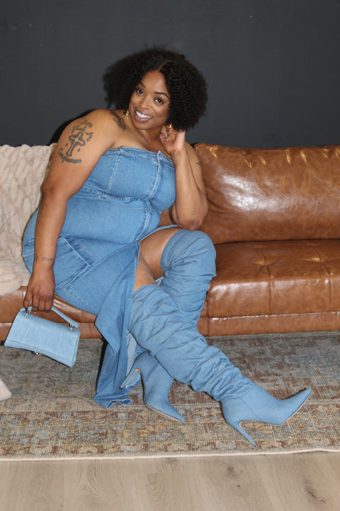 Priscilla Denim Tube Plus Maxi Dress