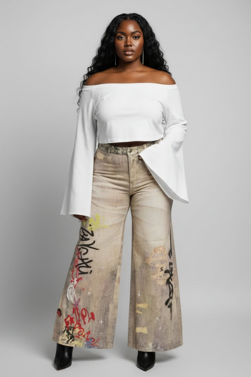 INK & DESIRE WIDE LEG GRAFFITI JEANS