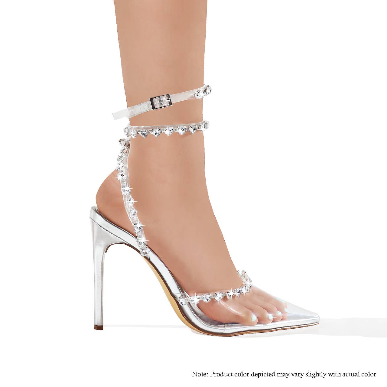 VITTO-82 POINTED HEEL W/ HEART RHINESTONE CHAIN - CLEAR