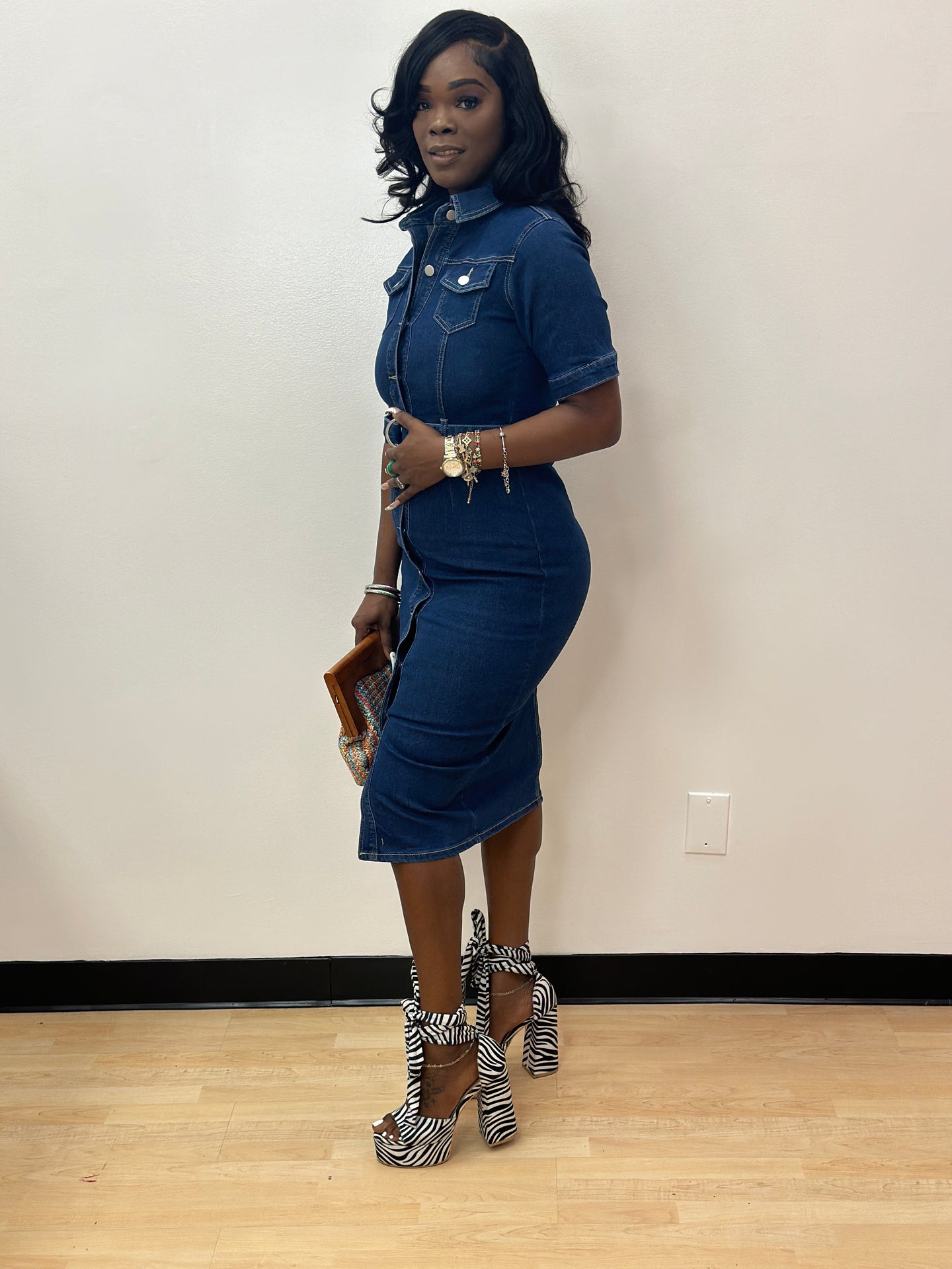 THREES COMPANY DENIM DRESS