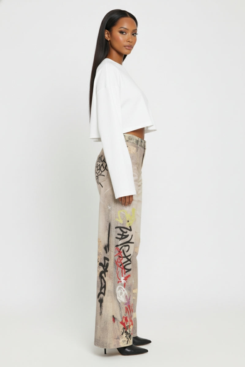 INK & DESIRE WIDE LEG GRAFFITI JEANS