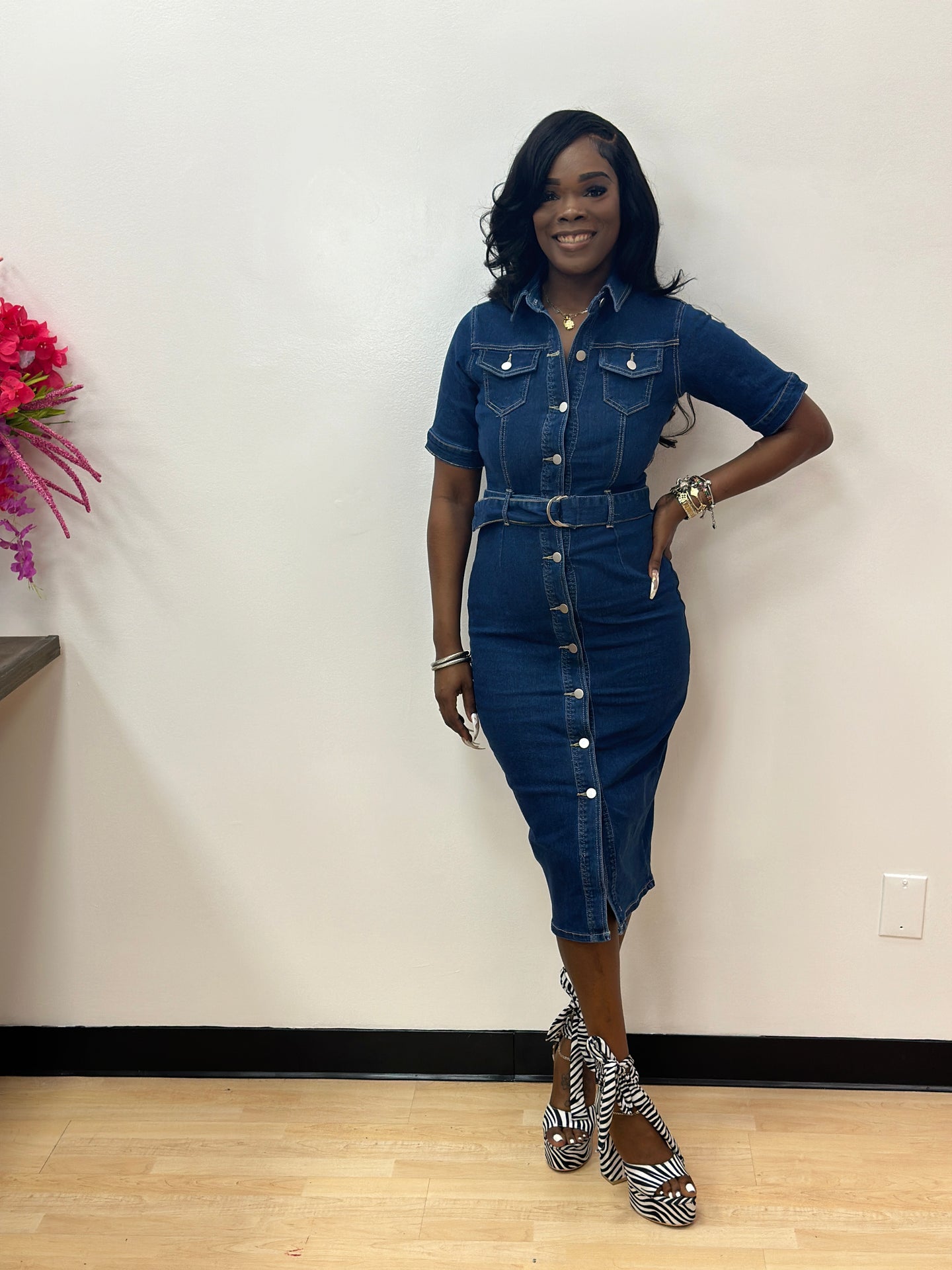 THREES COMPANY DENIM DRESS