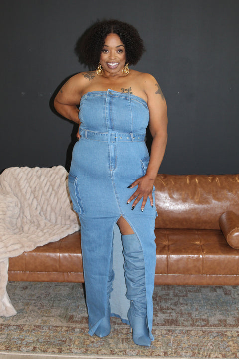 Priscilla Denim Tube Plus Maxi Dress