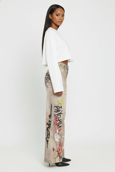 INK & DESIRE WIDE LEG GRAFFITI JEANS