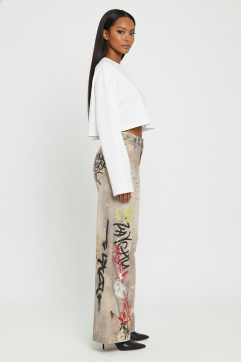 INK & DESIRE WIDE LEG GRAFFITI JEANS