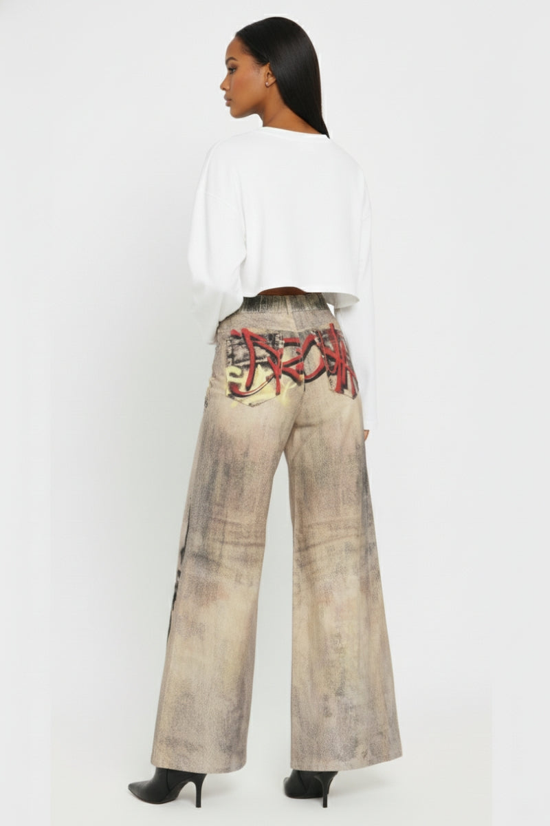 INK & DESIRE WIDE LEG GRAFFITI JEANS